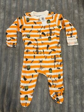 Old Navy Orange and White Striped Halloween Footie One-Piece